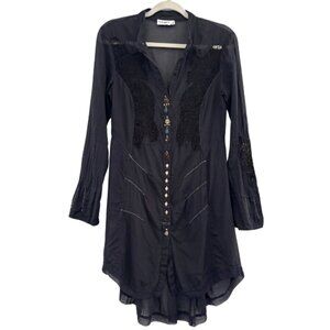 Elisa Cavaletti Size Small Tunic Button Sheer Black Artsy Whimsigoth Fairy Goth